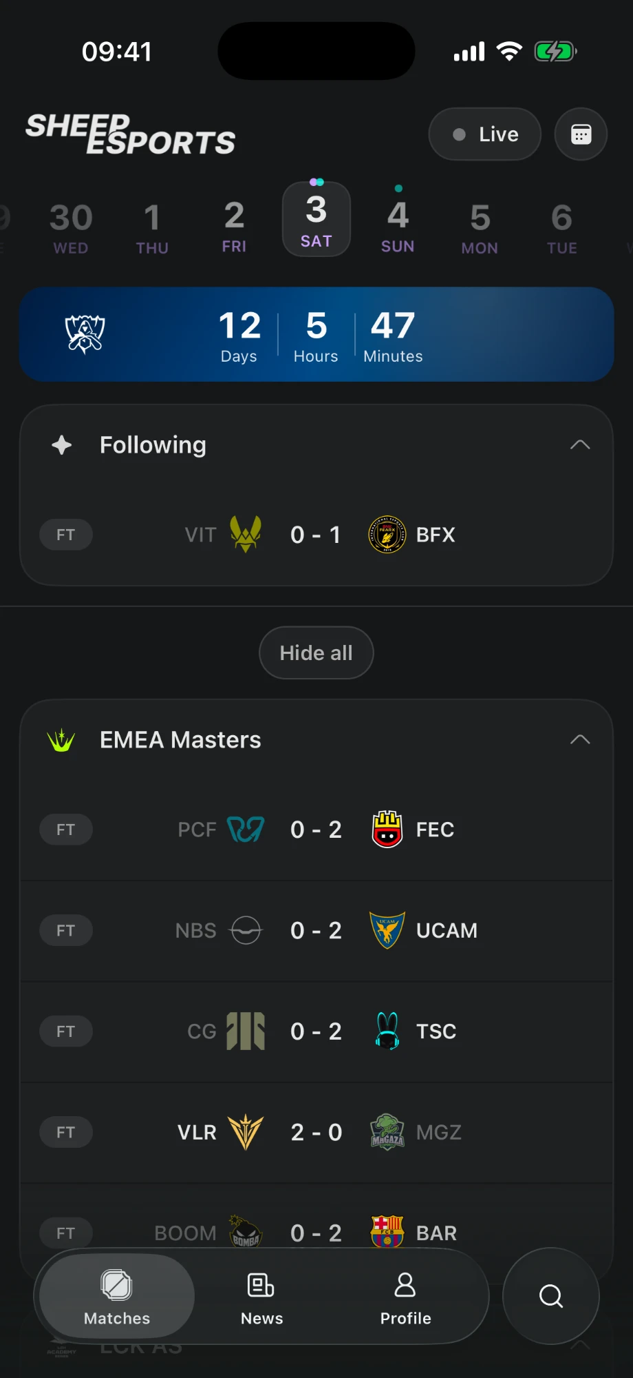 League-of-Legends-Spielkalender in der Sheep Esports App
