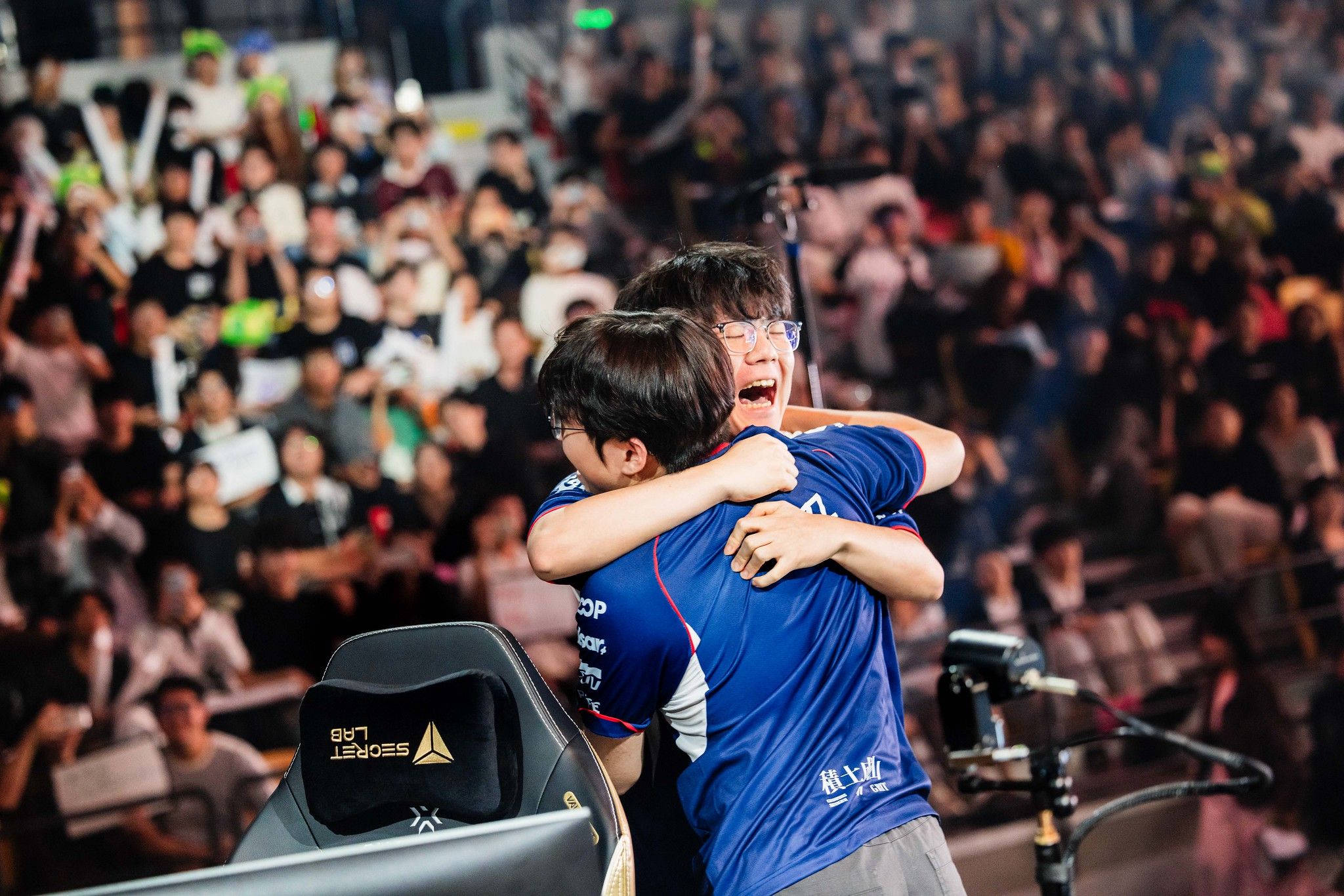 T1 after defeating Paper Rex at VALORANT Champions Shanghai. Credit: Colin Young-Wolff/Riot Games