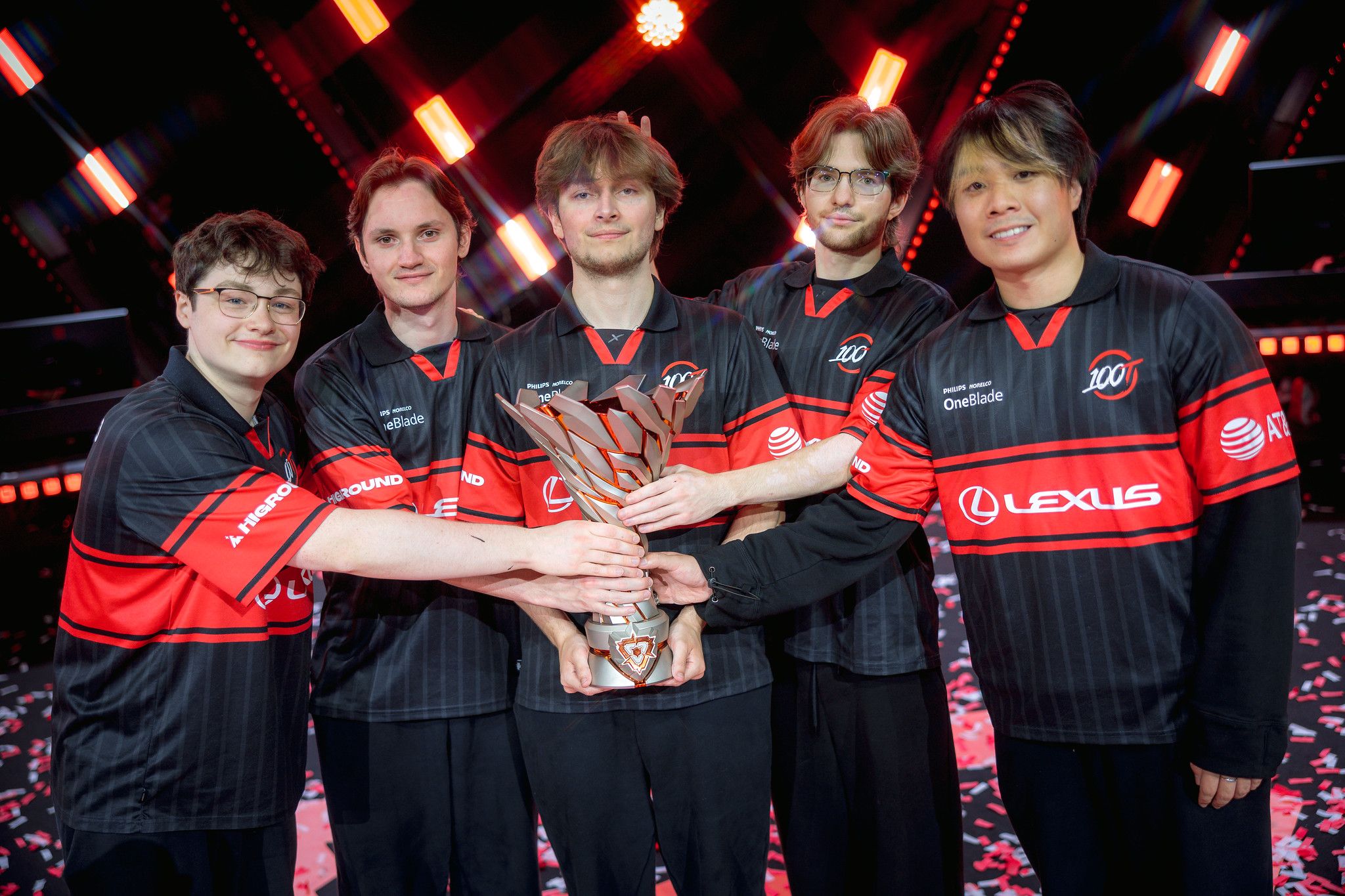 100T lifting the VCT Americas Stage 2 trophy. Credit: Riot Games