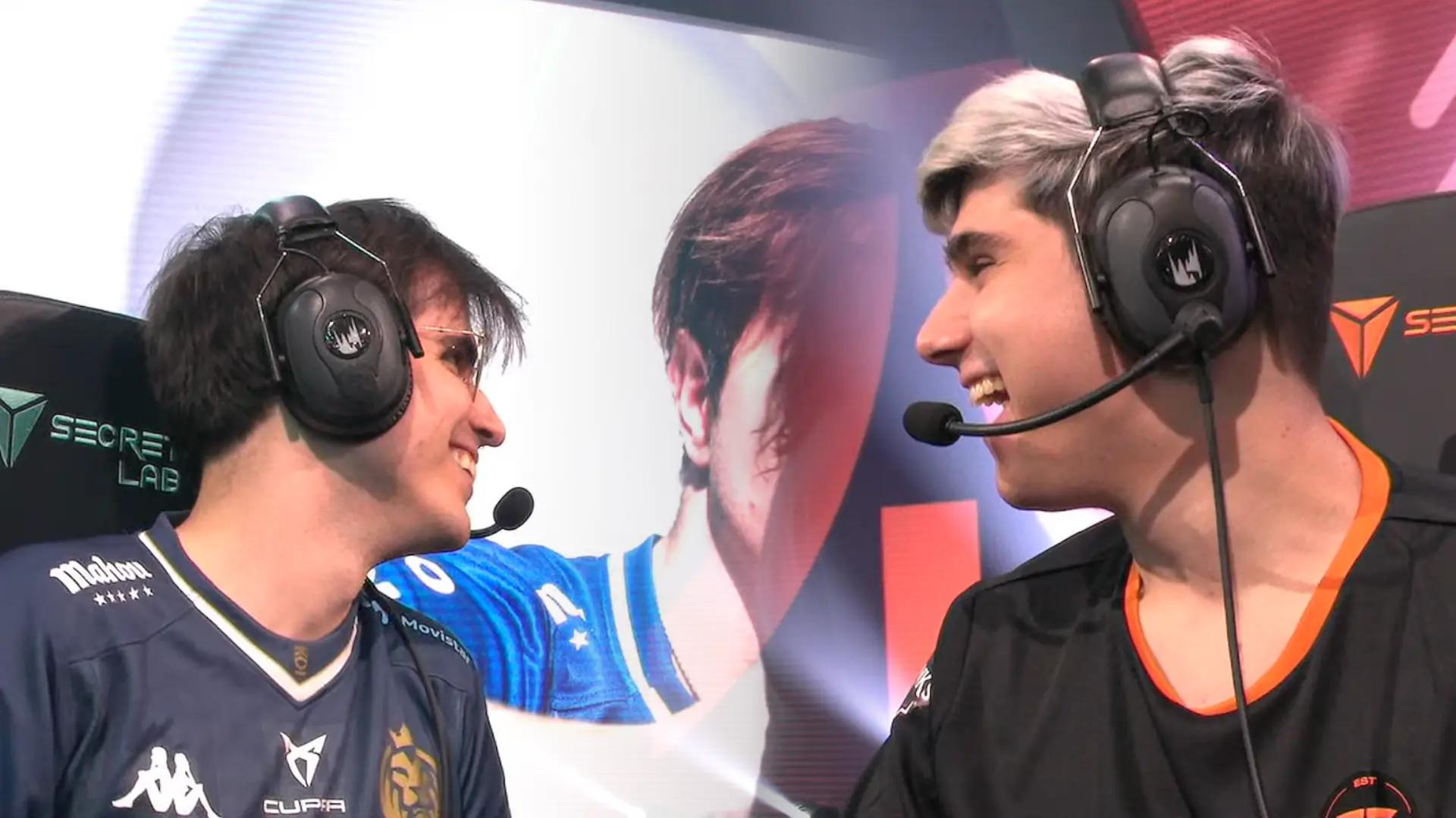 Iván "Razork" Martín Díaz and Javier "Elyoya" Prades Batalla, respective junglers of Fnatic and MAD Lions KOI in the LEC 2024 Season.