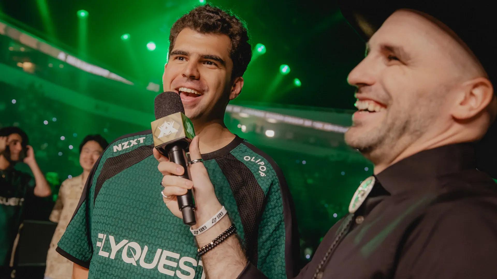 Bwipo interviewed by Kangas at the LTA Finals. Image Credit: Photo by Stefan Wisnoski / Riot Games