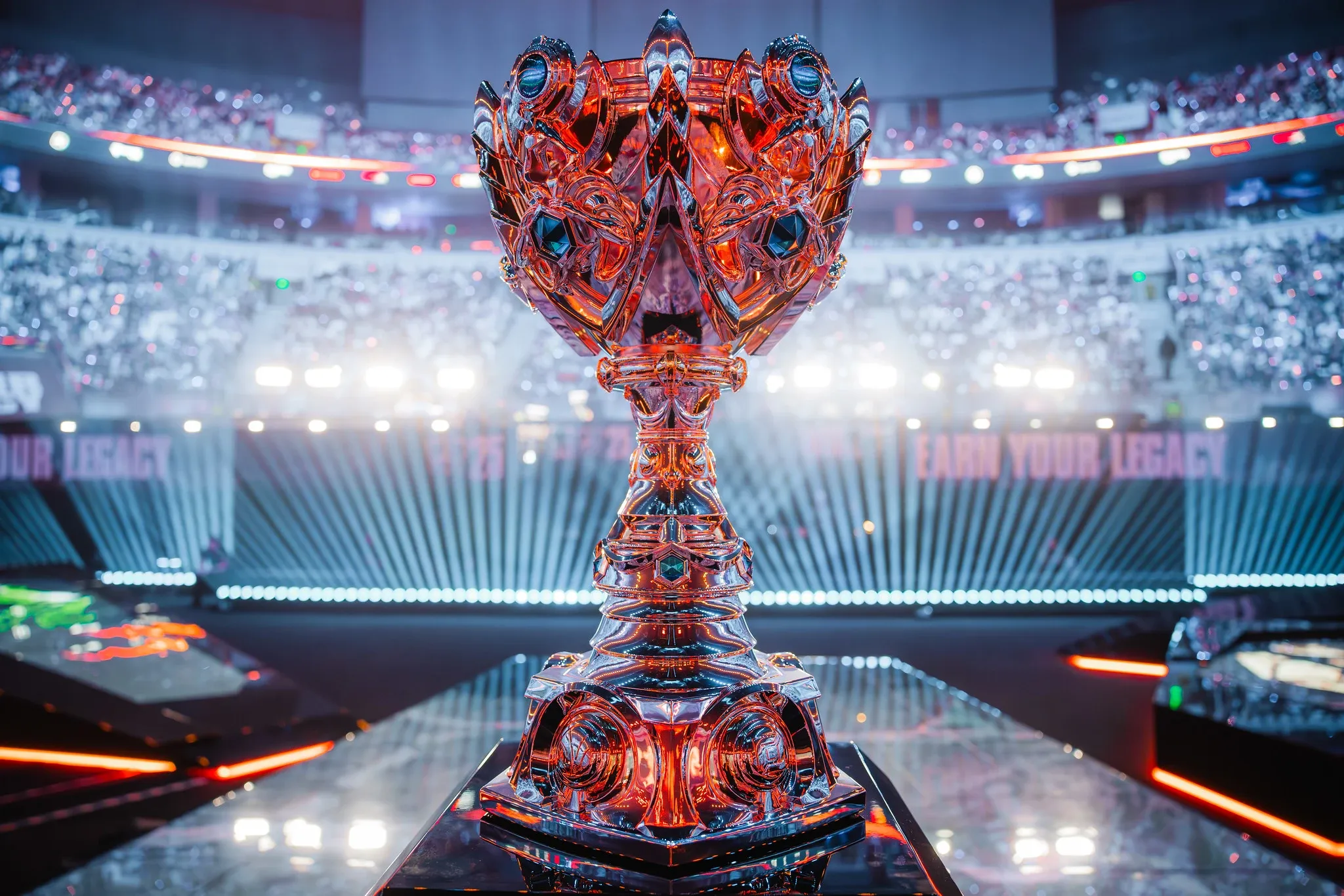 Worlds Trophy. Credit: Colin Young-Wolff/Riot Games