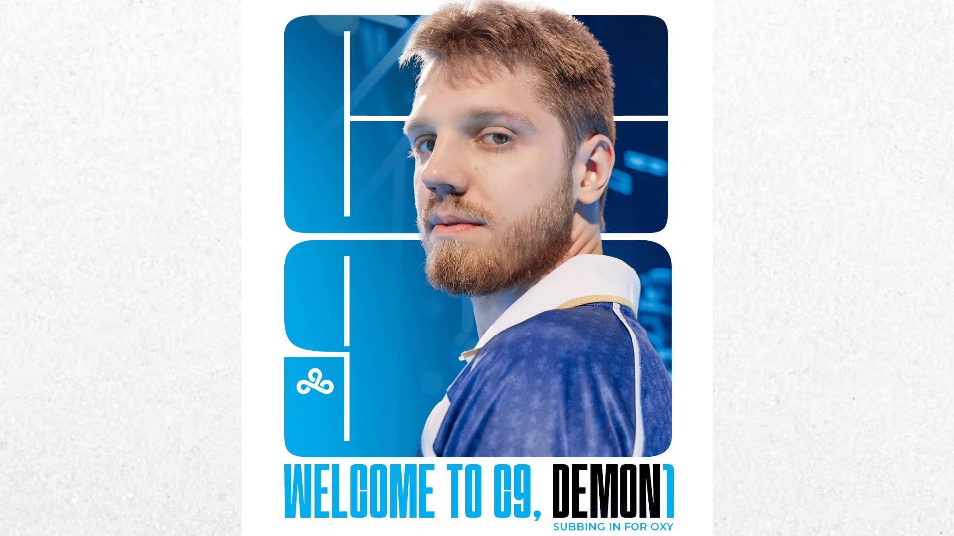 Demon1 is standing in for C9 to replace OXY temportly. Credit: Cloud9/VALORANT