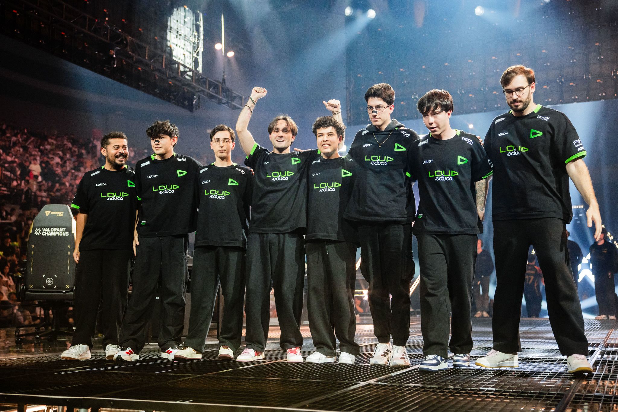 LOUD after the win against GE. Credit: Colin Young-Wolff/Riot Games