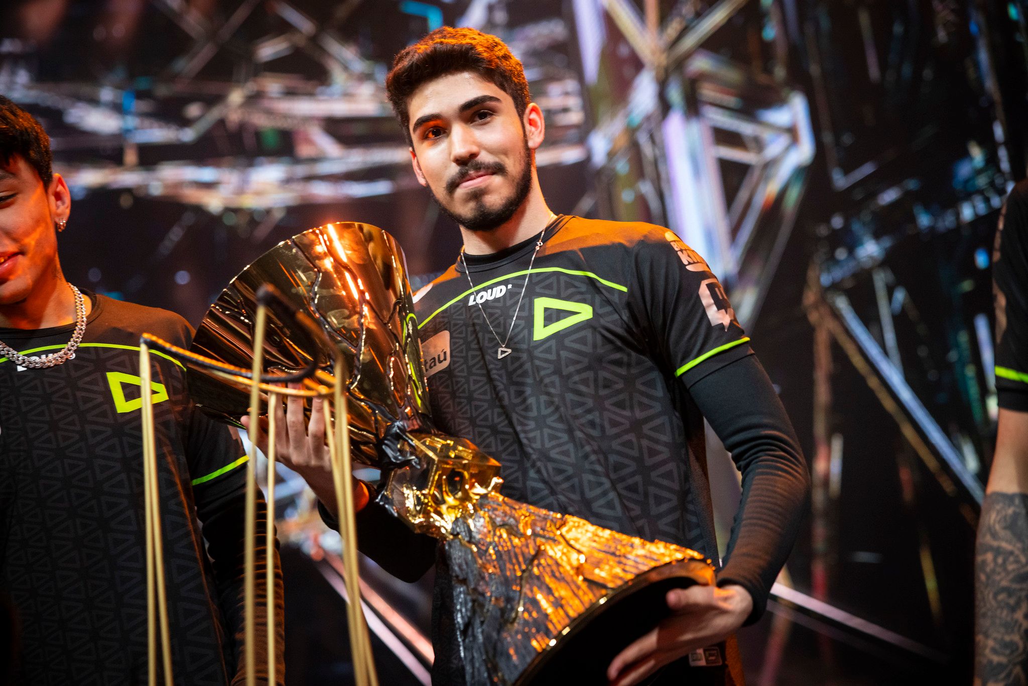 aspas lifting the 2022 Champions trophy. Credit: Colin Young-Wolff/Riot Games