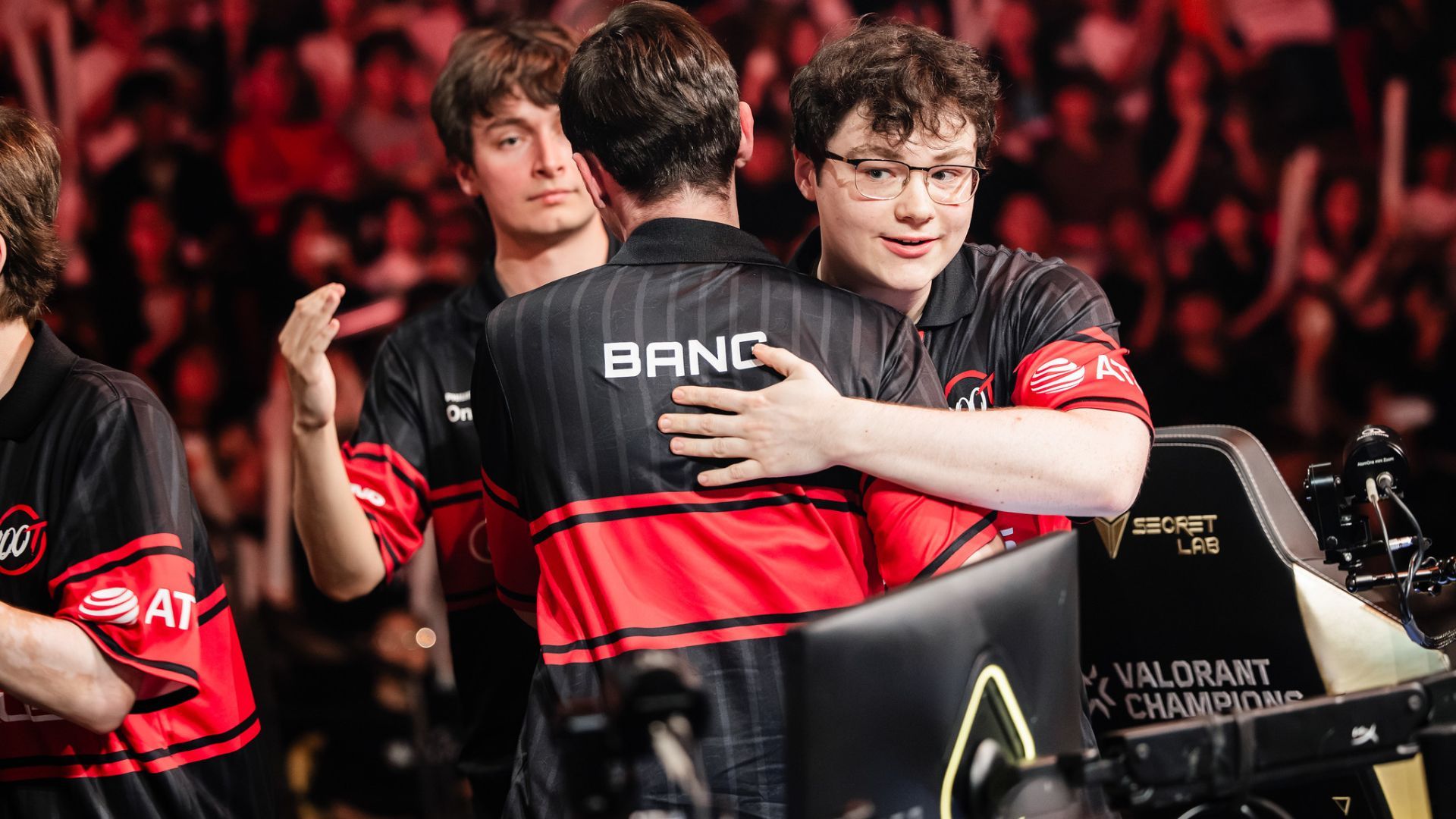 100 Thieves players after beating T1. Credit: Colin Young-Wolff/Riot Games