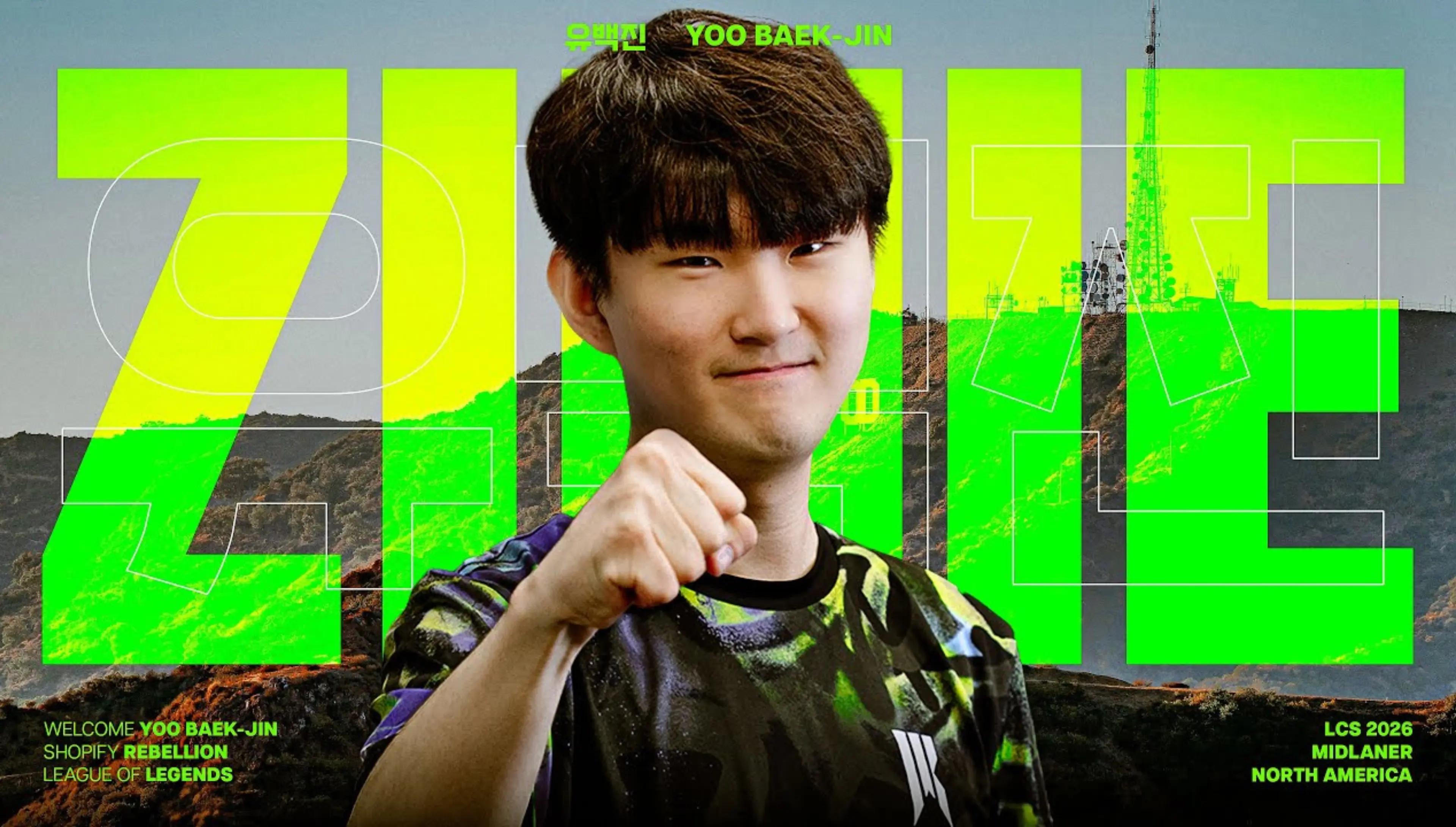 Zinie, the biggest prospect in the LCK CL, has joined Shopify Rebellion in the LCS. Credit: Shopify Rebellion