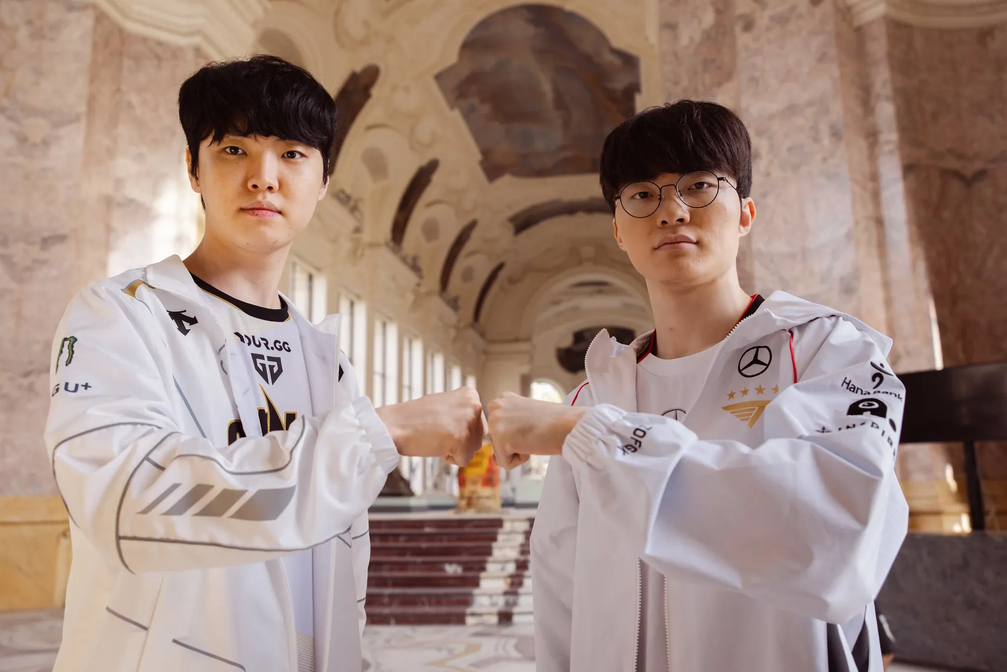 Gen.G Chovy and T1 Faker at Worlds 2024. Credit: Colin Young-Wolff/Riot Games