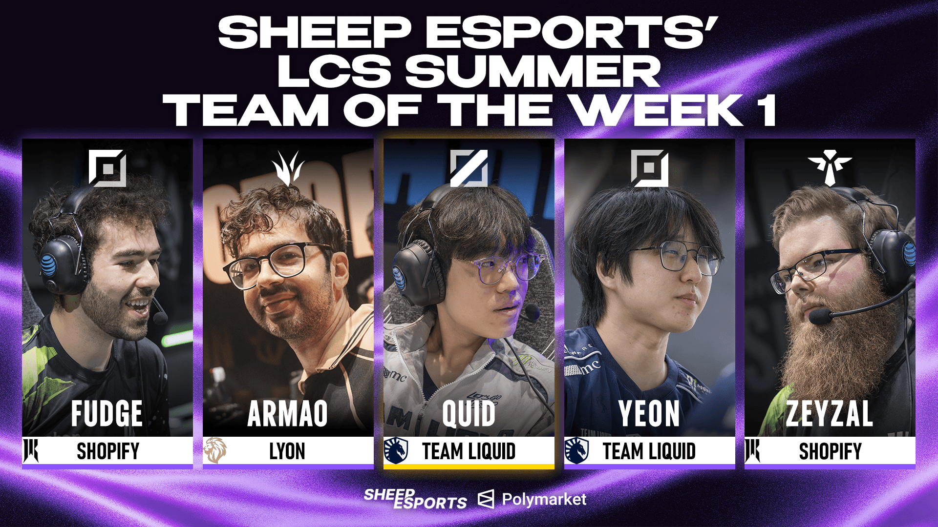 LCS Summer Split 2026 Team of the Week 1. Credit: Sheep Esports