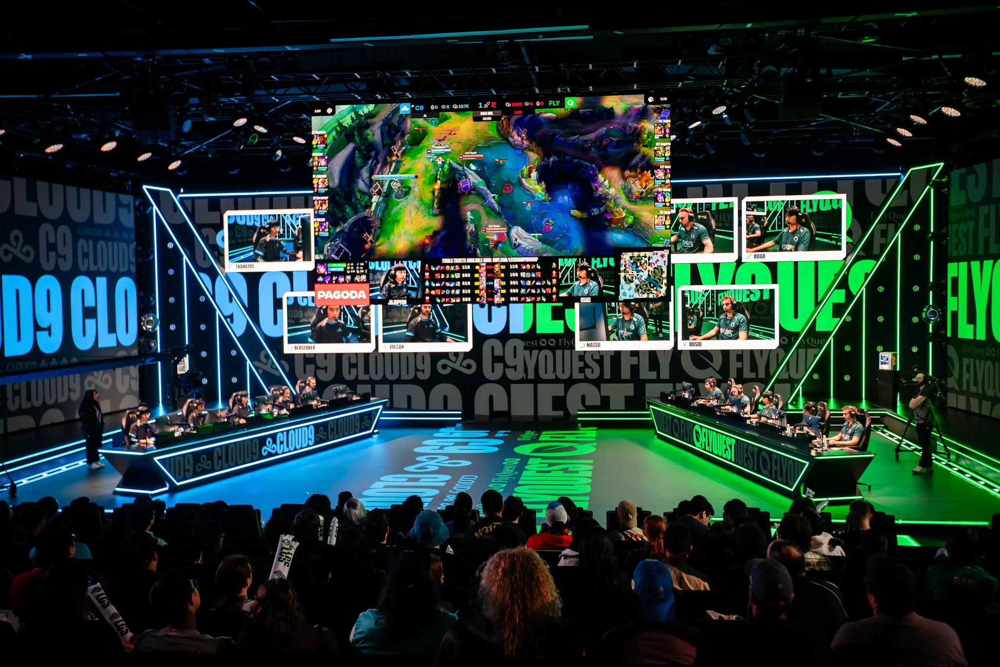 Cloud9 versus FlyQuest in the Riot Games Arena in 2024